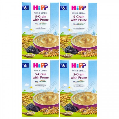 Combo 4 Bột ăn dặm Hipp ngũ cốc với mận tây 5-Grain with Prune