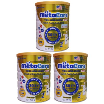 Combo 3 lon Sữa bột Metacare Gold 2+ lon 850g cho trẻ 2-10 tuổi