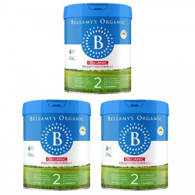 Combo 3 lon Sữa Úc Bellamys Organic 8 HMOs số 2 lon 800g cho trẻ 6-12 tháng tuổi