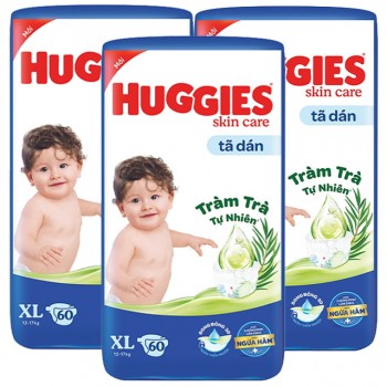 Combo 3 bịch Tã dán Huggies size XL 60 miếng cho trẻ 12-17kg