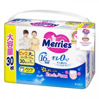 Combo 2 bịch tã Quần Merries Jumpo size XXL 30 nhập khẩu Nhật