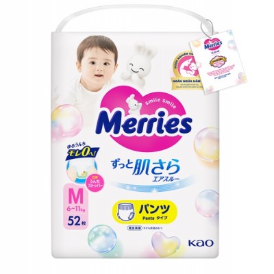 Combo 2 bịch tã Quần Merries size M 52 miếng nhập khẩu Nhật