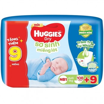 Miếng lót sơ sinh Huggies Newborn 1 108 miếng, dưới 5kg