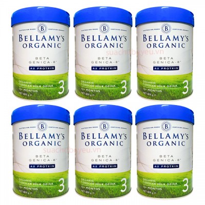 Thùng Sữa Bellamy's Organic đạm A2 số 3 lon 800g cho trẻ trên 12 tháng tuổi