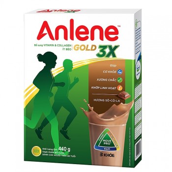 Sữa Anlene Gold 3X hương Socola hộp giấy 440g, >40 tuổi