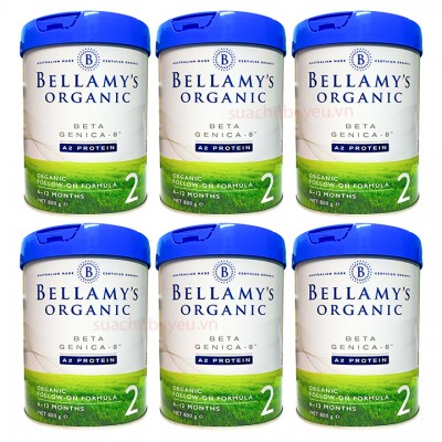 Thùng Sữa Bellamy's Organic đạm A2 số 2 lon 800g cho trẻ 6-12 tháng tuổi