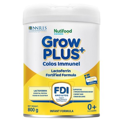 Sữa bột Nutifood Grow Plus+ Colos Immunel số 0+ cho trẻ 0-12 tháng lon 800g