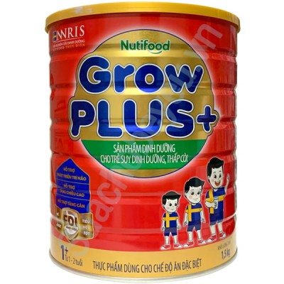 Sữa bột NutiFood Grow Plus+ Đỏ 1+ lon 1.5kg cho trẻ từ 1-2 tuổi