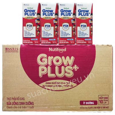 Thùng sữa bột pha sẵn Nuti Grow Plus + Đỏ Ít đường hộp 180ml Thùng sữa bột pha sẵn Nuti Grow Plus + Đỏ Ít đường hộp 180ml