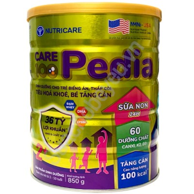 Sữa Care 100 Pedia 2+ 850g cho trẻ biếng ăn 2-10 tuổi