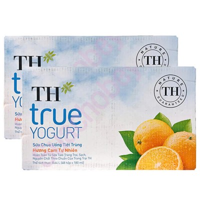 Combo 2 thùng sữa chua uống TH  true milk hương Cam tự nhiên hộp 180ml