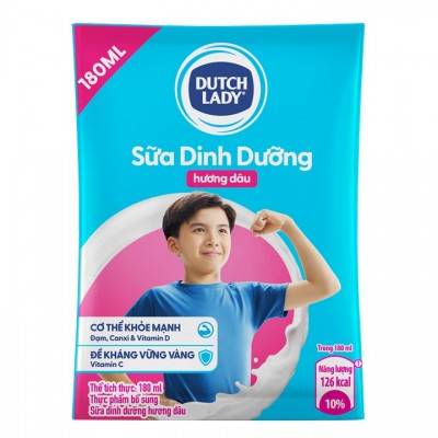 Sữa tiệt trùng Cô Gái Hà Lan hương dâu bịch 180ml