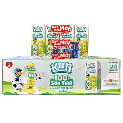 Thùng Sữa Kun Tươi Vui Ít Đường hộp 180ml
