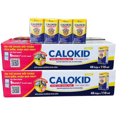 Combo 2 thùng sữa pha sẵn Calokid Gold hộp 110ml cho trẻ chậm tăng cân, biếng ăn