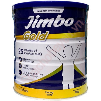 Sữa mát tăng cân Jimbo Gold lon 650g cho trẻ từ 2-18 tuổi