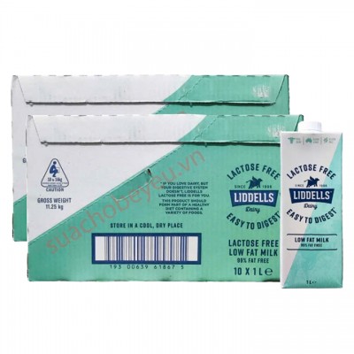Combo 2 thùng Sữa tươi Liddells Lactose Free Ít Béo Úc hộp 1 Lít