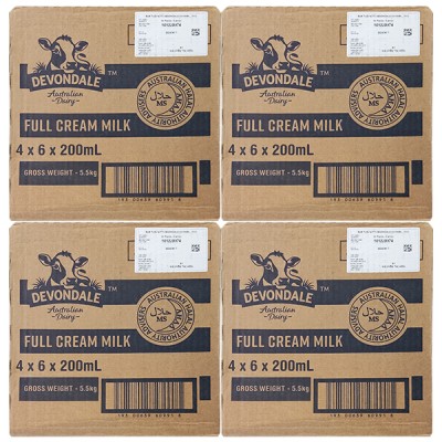 Combo 4 thùng sữa tươi Nguyên kem Devondale Úc hộp 200ml