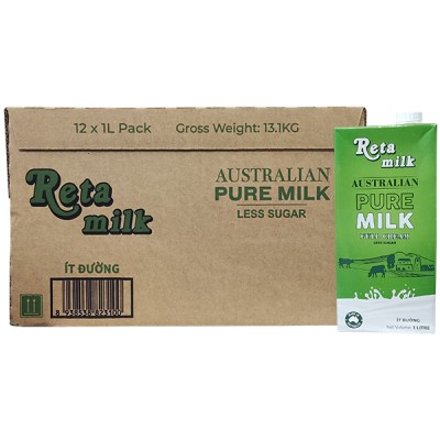 Sữa tươi Reta Milk Úc Ít đường hộp 1 Lít