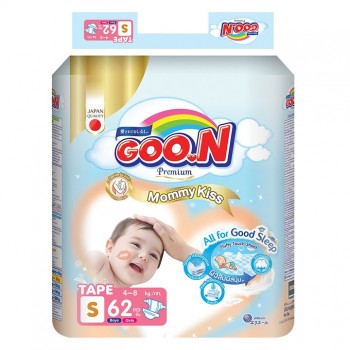 Tã Dán Goon Mommy Kiss Size S 62 miếng cho trẻ 4-8 kg