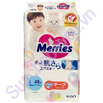 Tã dán Merries nhập khẩu Size L 48 miếng, 9-14 kg