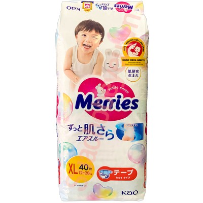 Tã Dán Merries nhập khẩu Size XL 40 miếng, 12-20 kg