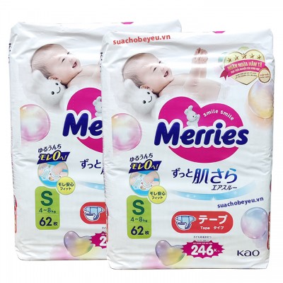 Combo 2 bịch tã Dán Merries size S 62 miếng nhập khẩu Nhật Combo 2 bịch tã Dán Merries size S 62 miếng nhập khẩu Nhật