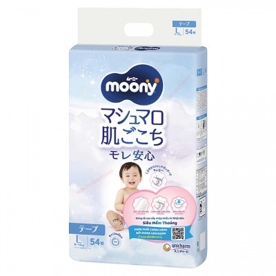 Tã Dán Moony size L 54 miếng, cho bé 9 ~ 14kg