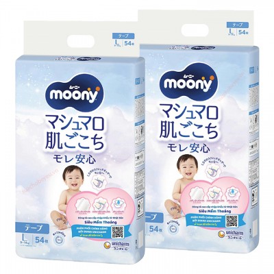 Combo 2 bịch Tã Dán Moony size L 54 miếng cho bé 9 - 14kg