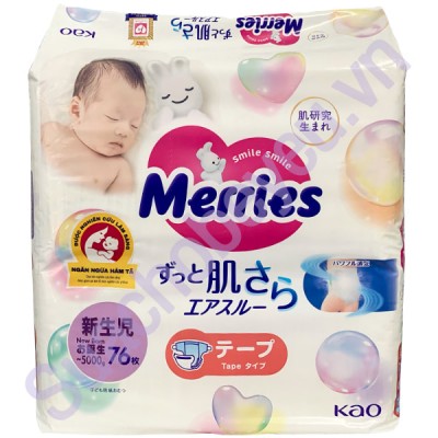 Tã dán sơ sinh Merries Newborn Nhập khẩu, 76 miếng