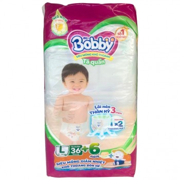 Tã quần Bobby size L 36 miếng, cho trẻ 9-14kg