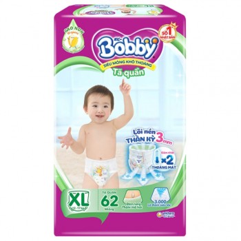 Tã quần Bobby size XL 62 + 8 miếng, cho trẻ 12-17kg
