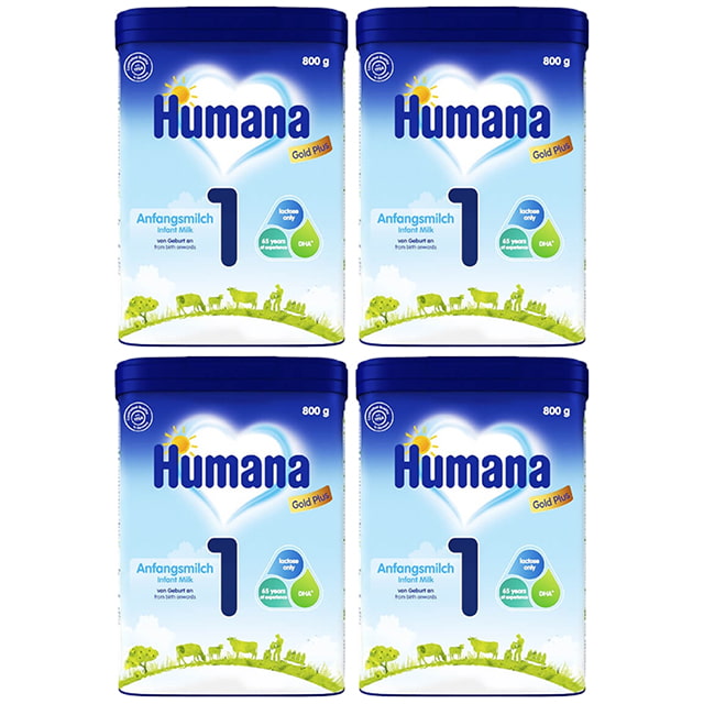 Thùng sữa Humana Gold Plus số 1 hộp 800g, trẻ 0-6 tháng.