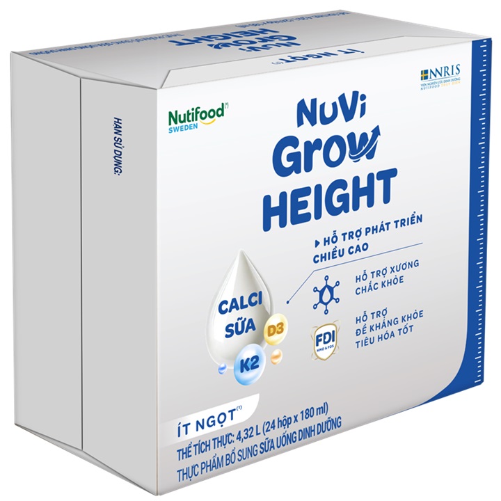 Thùng sữa bột pha sẵn Nuvi Grow  Height 180ml cho trẻ từ 1 tuổi