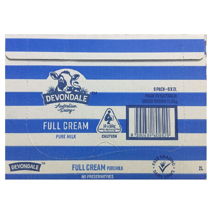 Thùng sữa tươi nguyên kem Devondale Úc hộp 2Lít