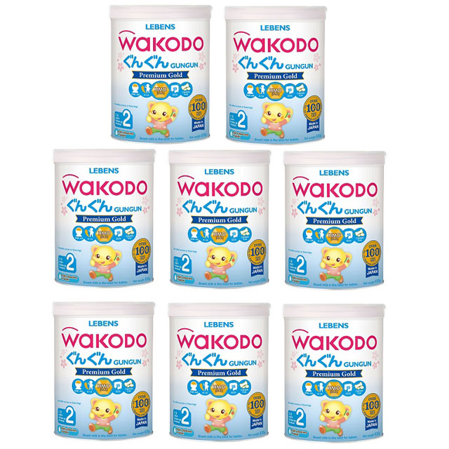 Thùng Sữa Nhật Bản Wakodo Gungun số 2 lon 830g cho trẻ 1- 3 tuổi