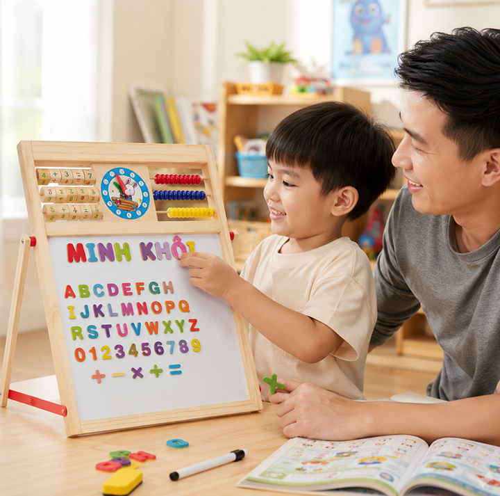 Bảng chữ cái nam châm đa năng 2 mặt bằng gỗ cho trẻ từ 3 tuổi