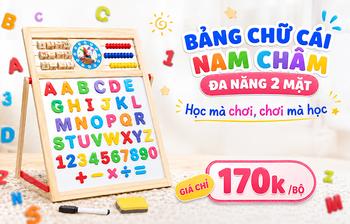Bảng chữ cái nam châm đa năng 2 mặt bằng gỗ cho trẻ từ 3 tuổi