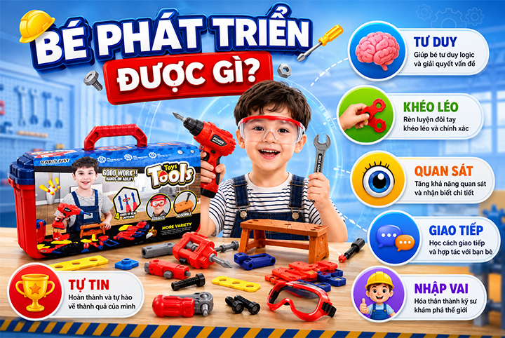 Bộ đồ chơi kỹ sư Tools RX-904C vali 3 trong 1 cho bé từ 3 tuổi