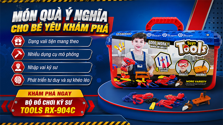 Bộ đồ chơi kỹ sư Tools RX-904C vali 3 trong 1 cho bé từ 3 tuổi