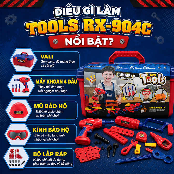 Bộ đồ chơi kỹ sư Tools RX-904C vali 3 trong 1 cho bé từ 3 tuổi