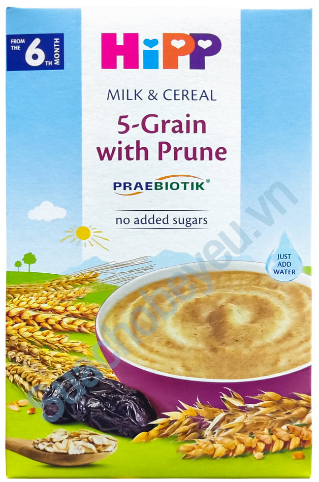 Bột ăn dặm Hipp ngũ cốc với mận tây 5-Grain with Prune bé từ 6 tháng