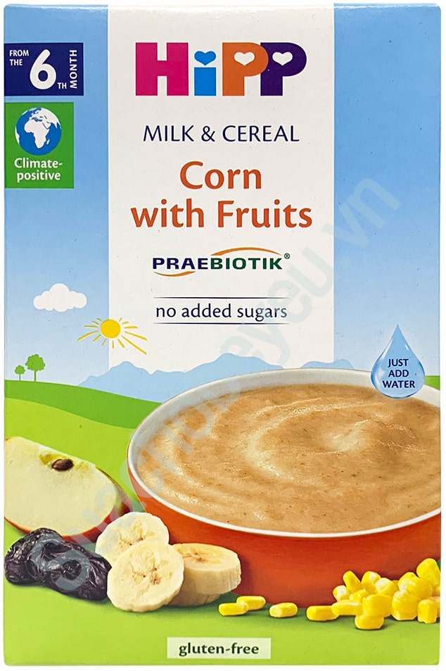 Bột sữa Hipp Organic Corn with Fruits bột sữa và ngũ cốc ngô, hoa quả 250g