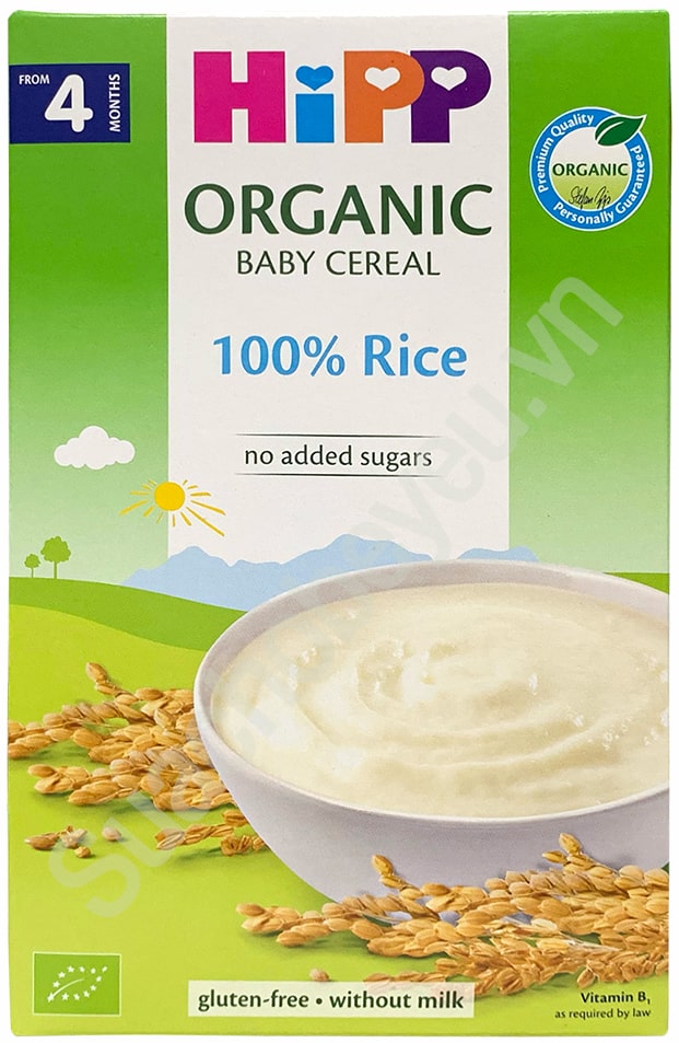 Bột ăn dặm HiPP ngũ ốc organic gạo nhũ nhi Baby's First Rice bé từ 4 tháng