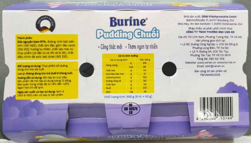 Pudding Burine vị chuối cho bé từ 6 tháng