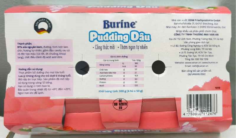 Pudding Burine vị dâu cho bé từ 6 tháng
