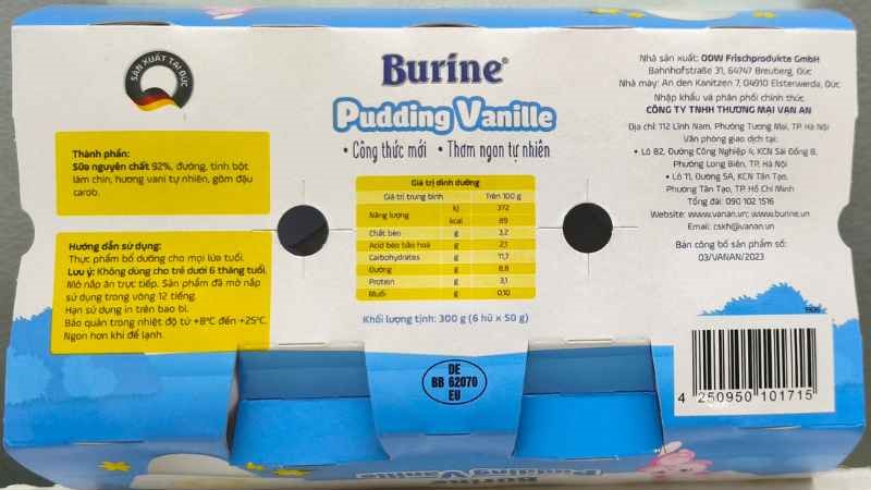Pudding Burine vị vani cho bé từ 6 tháng