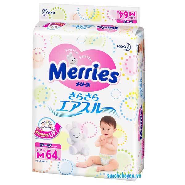 Tã dán Merries size M - 64 miếng, cho trẻ 7-12 kg