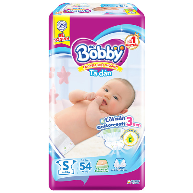Tã dán Bobby size S 54 miếng cho trẻ từ 4-8kg