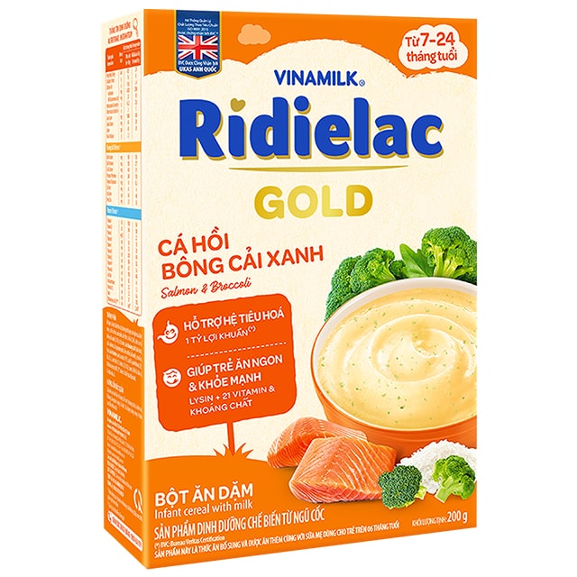 Bột Ăn Dặm Ridielac Gold Cá Hồi Bông Cải Xanh, 200g