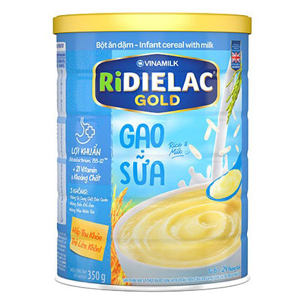 Bột Ăn Dặm Ridielac Gold vị Gạo Sữa, lon 350g